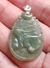 Nice Chinese Vintage Jadeite green Carved Pendant~925 silver