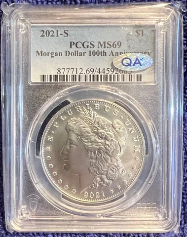 PCGS MS69 2021-S MORGAN DOLLAR 100th ANNIVERSARY LABEL QA CHECK APPROVED Cover