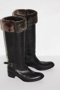 Sacco 6.5 Black Leather Pull On Knee Hi Boot Faux Shearling Lined Block Lug 37 - Picture 1 of 9