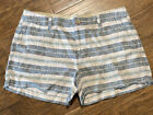 St Tropez West 100% Linen Striped Shorts sz 8 Pink Chambray Blue White Tan