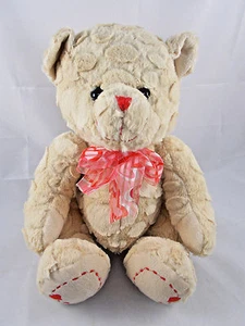 Goffa Tan Teddy Bear Plush Embroidered Hearts Feet Sits 12 Inch Stuffed Animal - Picture 1 of 9