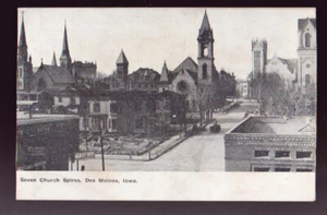 IOWA IA 1910 Des Moines Seven Church Spires Pabst Beer Sign Street View postcard - Bild 1 von 2