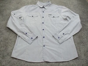 Quiksilver Shirt Large Long Sleeve Button Up Collared Cotton Blue Stripe - Picture 1 of 18