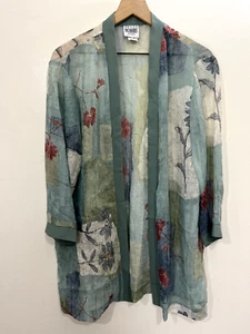 Vtg Womens Kimono 14P Crushed Chiffon Floral Artsy Boho Beach Abstract Lagenlook - Picture 1 of 14