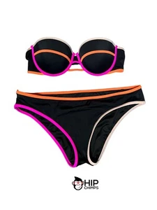 Victoria's Secret trägerloser Bikini schwarz und neonfarben - Oberteil: 36B Unterteil: groß - Bild 1 von 4