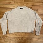 360 Sweater Cableknit Cropped Long Sleeve Cotton Blend Cream Sweater M