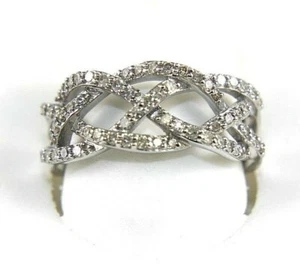 Natural Round Diamond Criss Cross Weave Cluster Ring Band 14k White Gold .50Ct - Picture 1 of 7