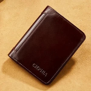 Ciephia Men's RFID Blocking Slim Trifold TOP GRAIN LEATHER Wallet - WAX BROWN - Picture 1 of 9