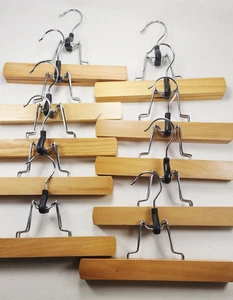 Vintage LOT of 10 Wood Clamp Type Clothes Hangers 9" for Pants Skirt good - Picture 1 of 8