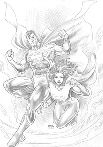 Clark Kent and Kara (11"x17") Original Art by Marcio Fernandes - Ed Benes Studio - Picture 1 of 3
