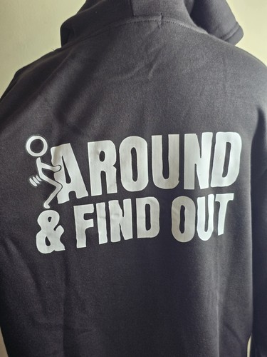 RHUDE Felpa con cappuccio nera divertente sarcastica maleducata grafica umoristica Fck Around taglia 2XL