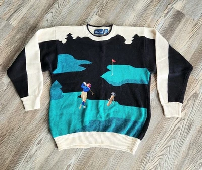 Suéter Colorido Tema Golf Par Cuatro De Colección Para Hombres L Cuello Redondo Azul Marfil Negro Foto 1 de 4