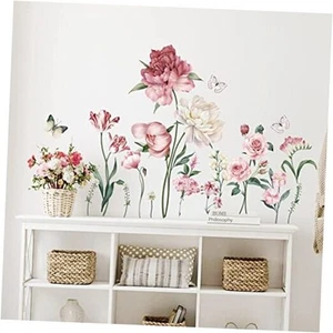 Pink Peony Rose Floral Wall Stickers Garden Flower Peel and Stick Wall Art - Picture 1 of 7