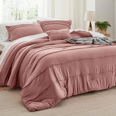  Conjunto de edredom - 4 peças conjunto de cama plissada, rosa empoeirado queen 16 - rosa empoeirado - Imagem 1 de 4
