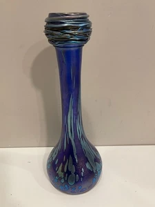 RARE Vaclav Stepanek Czech signed Glass Vase Iridescent Art Nouveau Style 11.75" - Picture 1 of 12