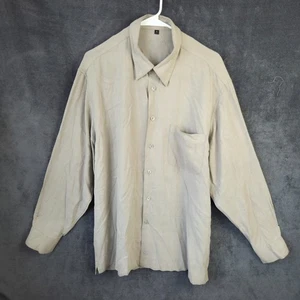Bugatchi Uomo Silk Shirt Men XL Beige Button Up Long Sleeve Casual Luxury - Picture 1 of 12