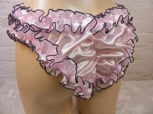 sissy pink satin scrunch butt rolled hem trim PANTIES men or women knickers - Picture 1 of 2