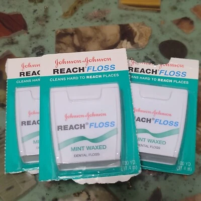 Lot of 3 NOS Vtg 1995 REACH Dental Floss Johnson & Johnson Mint Waxed Set Prop - Image 1 of 4
