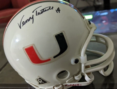 Miami Hurricanes Mini Helmet DUAL AUTO Vinny Testaverde / Warren Sapp BUCS Cover