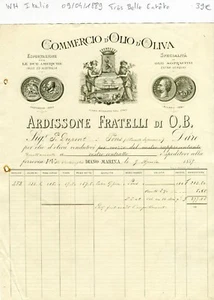 Italie - Diano Marina - Très Belle Entête Commerce d'Huile d'Olive du 09/04/1889 - Picture 1 of 1