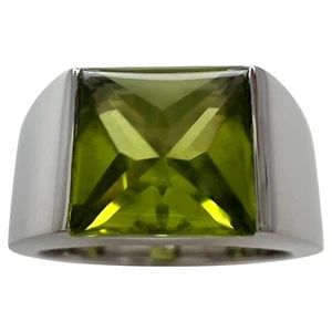 Vintage Cartier Vivid Green Peridot 18k White Gold Large Tank Band Solo Ring 50 - Picture 1 of 11