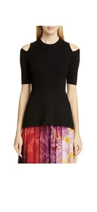 NWT FUZZI Cold Shoulder Black Ribbed Wool Sweater Size M - Picture 1 of 5