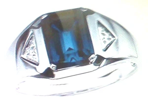 PLATINUM & SS MEN BLUE SAPPHIRE & DIAMOND RING SZ 8 SZ 9 SZ 10 SZ 11 SZ 12 SZ 13 - Picture 1 of 1