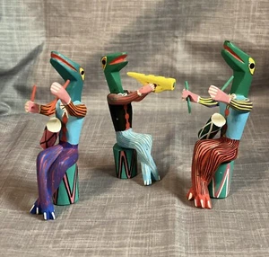 RARE Oaxaca Mexico (3) Piece Set Hand Made Iguana Musicians Justo Xuana Signed - Picture 1 of 7