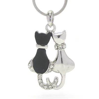 Collar colgante cristal decorativo dos gatos oro blanco Foto 1 de 4