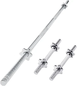 Threaded Bar Weight Lifting Barbell Bar and Dumbbell Handle Set Chrome 1 Inch Ba - Picture 1 of 6