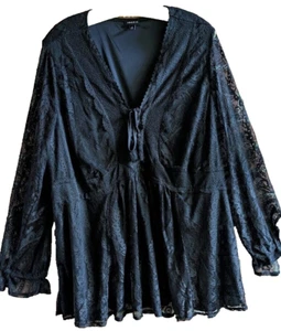Torrid Damen Top Gr. 4X Babydoll Krawatte Spitze Überzug Elegant Whimsigoth Dark Fairy - Bild 1 von 12