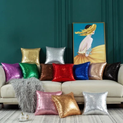 40cm*40cm Square Shiny Sparkling Comfy Sequin Throw Pillow Cover Sofa Decor - Image 1 of 4