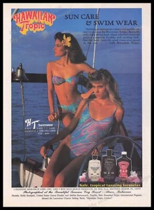Hawaiian Tropic Swimwear 1980s Print Advertisement Ad 1985 Sunset Boat Models - Picture 1 of 1