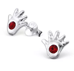 Genuine 925 Sterling Silver Red Hand Ear Stud Post Earrings + POLISHING CLOTH - Picture 1 of 2