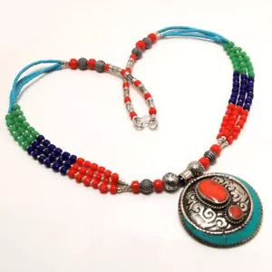 Coral Tibetano Turquesa Lapislázuli Ónix Hecho a Mano Collar de Cuentas 18" S... - Imagen 1 de 5