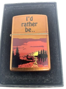 Zippo OUTDOOR ESCAPE "I'd lieber be" Angeln Jagd Toffee 24067 2006 Neu in OVP - Bild 1 von 7