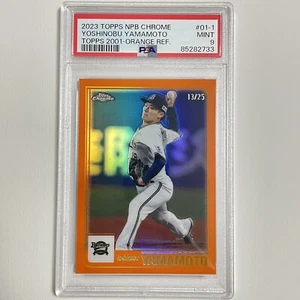 YOSHINOBU YAMAMOTO 2023 TOPPS NPB CHROME 2001 #01-1 ORANGE REFRACTOR PSA 9 MINT - Picture 1 of 2