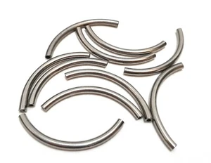 Lot 10 Stainless Steel Silver 40mm Curved Tube Beads Noodle Beads Kids Bracelets - Picture 1 of 4