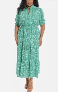 London Times abito tubino donna verde chiffon a strati fumè più 18W - Foto 1 di 2