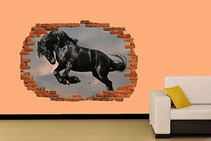  SCHÖNES SCHWARZES PFERD AUF FELD WANDSTICKER ZIMMER DEKO AUFKLEBER WANDBILD A KLASSE - Bild 1 von 1