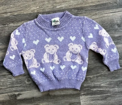 Suéter Go Nitty Vintage Niño Pequeño Oso de Peluche y Corazones Púrpura Rosa Brillo 2T? Foto 1 de 4