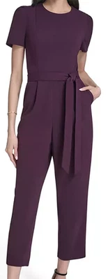 Nuevo con etiquetas Mono para mujer Calvin Klein cintura corbata con bolsillos, 6, berenjena, $129 Foto 1 de 4