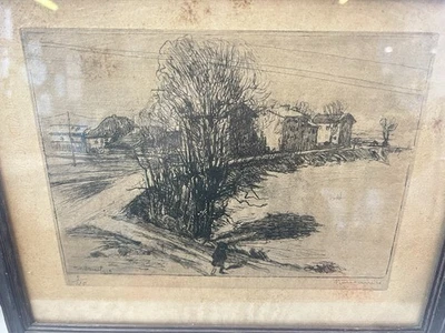 Eau Forte Ancienne 1925 XXe Gravure Lithographie Signée Montaniel? 20th - Photo 1/4