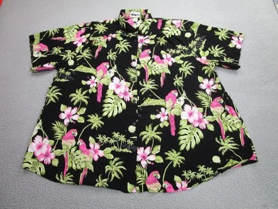 Camisa havaiana masculina Webebop 2XL preta papagaio floral tropical botão para cima rayon - Imagem 1 de 4