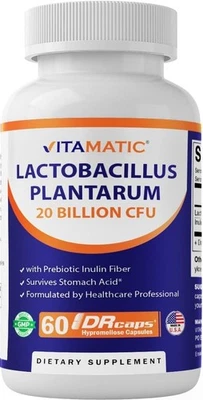 Vitamatic Lactobacillus Plantarum 20B CFU DR Capsules 60 Count Prebiotic Inulin. - Image 1 of 4