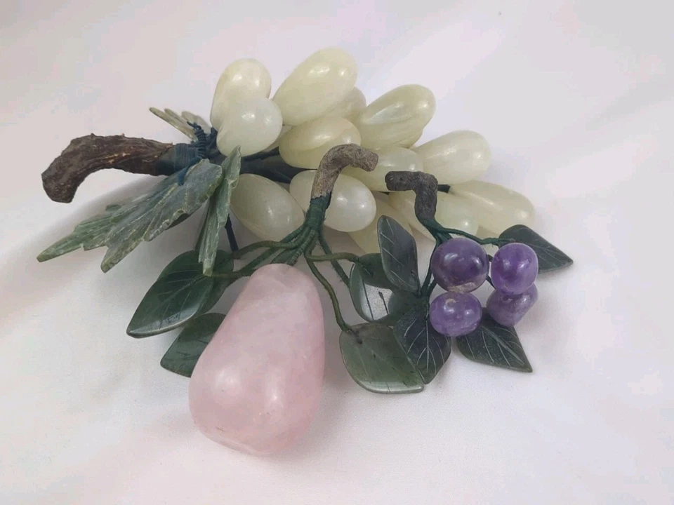 Antique Stone Fruit  Handcarved Japanese Rose Quartz Jade Amethyst  - Image 1 of 4