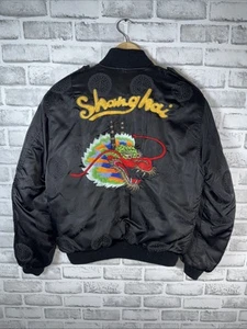 VTG STATIC Shanghai China Souvenir Dragon BOMBER Jacket Size M Made In Korea - Picture 1 of 8