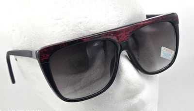 Vintage Large Women Black w Red Web Top Gray Lens SUNGLASSES, NOS, 1980s, Taiwan - Image 1 of 4
