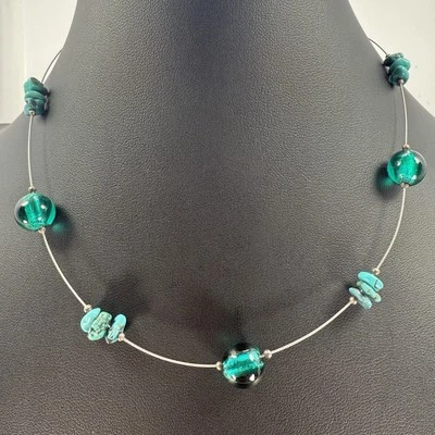 Colar de contas de vidro azul turquesa estabilizado prata esterlina 925 Silpada N2353 - Imagem 1 de 4