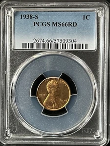 1938-S 1C RD Lincoln Wheat One Cent PCGS MS66RD 57509304 - Picture 1 of 2